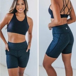 Senita Athletics Black Leopard Print Bike Shorts with Pockets